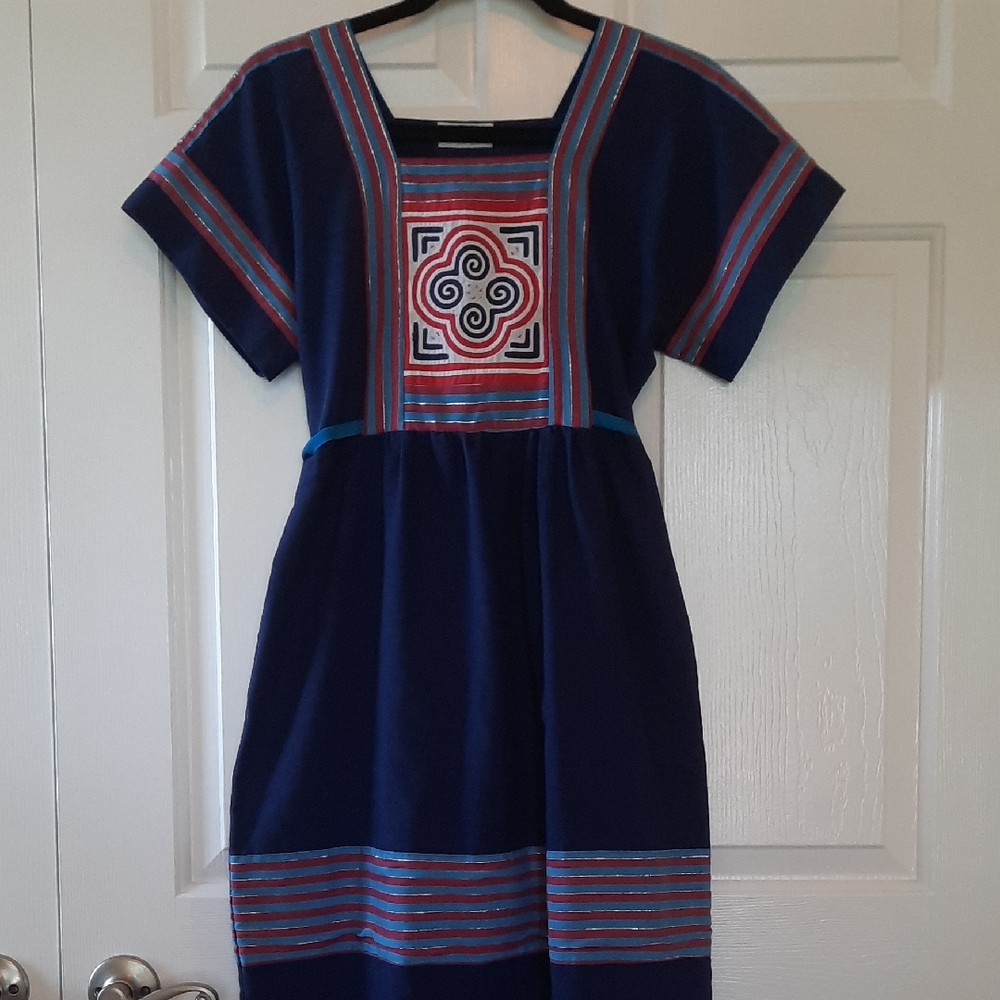 Blue Dress with Embroidered Pattern